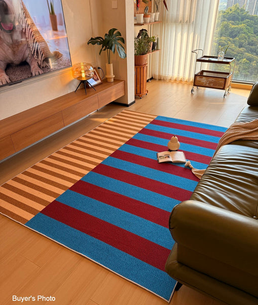 Modern Living Room Rug Ideas, Blue Mid Century Modern Rugs, Colorful Modern Rugs for Dining Room, Geometric Contemporary Area Rugs-Silvia Home Craft