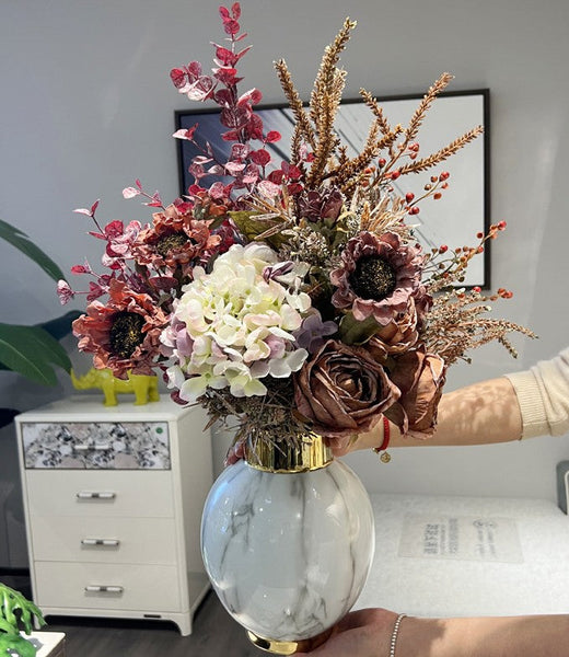 Large Bunch of Flowers Arrangement Interior Design, Creative Modern Artificial Floral Arrangement, Creative Faux Silk Floral Bouquet Table Centerpiece-Silvia Home Craft