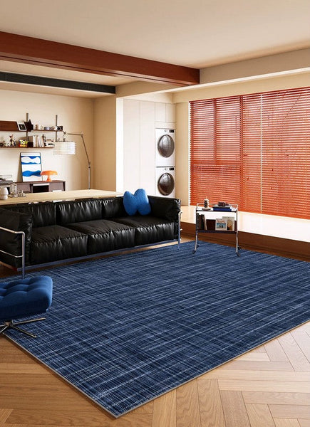 Mid Century Area Rugs, Contemporary Modern Living Room Rug Ideas, Blue Modern Rugs for Dining Room, Bedroom Modern Floor Carpet-Silvia Home Craft