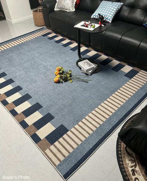 Geometric Modern Area Rugs, Modern Living Room Rug Ideas, Mid Century Contemporary Rugs, Blue Modern Rugs for Dining Room-Silvia Home Craft