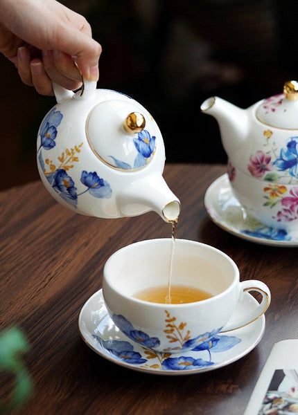 Porcelain Teapot with Matching Cup and Saucer in Gift Box, Ceramic Tea Pot with Integrated Cup, Stackable Teapot and Cup Set, Mother-and-Baby Teapot with Matching Saucer-Silvia Home Craft