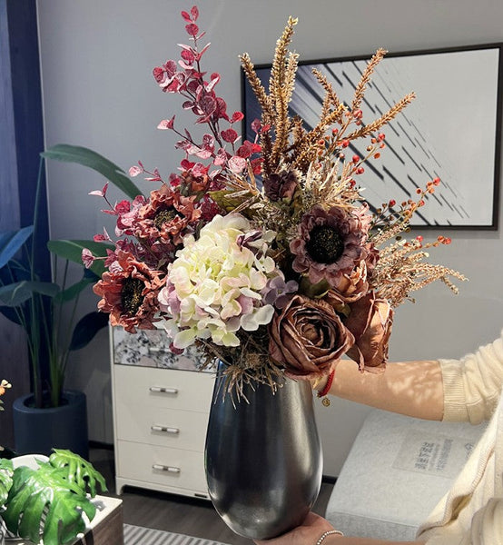 Large Bunch of Flowers Arrangement Interior Design, Creative Modern Artificial Floral Arrangement, Creative Faux Silk Floral Bouquet Table Centerpiece-Silvia Home Craft