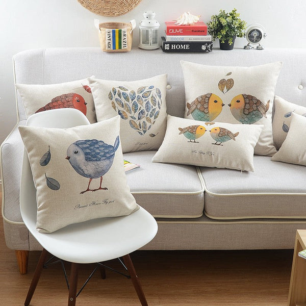 Decorative Sofa Pillows for Dining Room, Simple Decorative Pillow Covers, Love Birds Throw Pillows for Couch, Singing Birds Decorative Throw Pillows-Silvia Home Craft