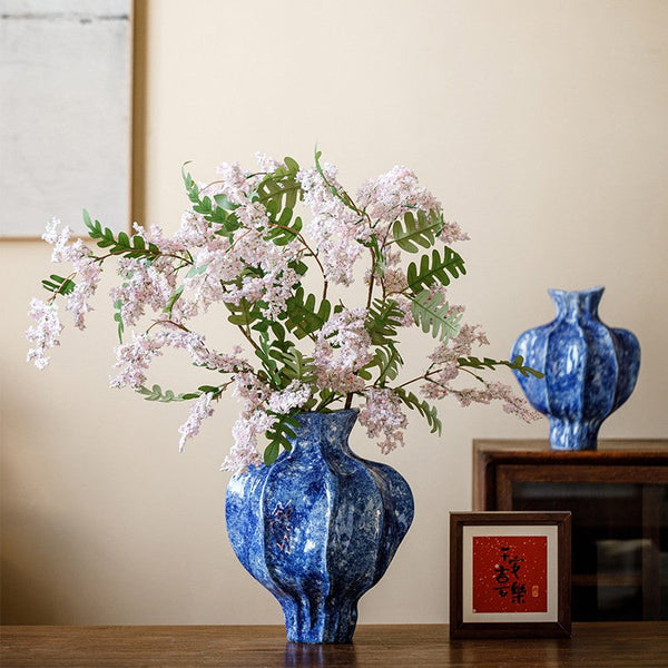 Handmade Water Holding Flower Vases, Centerpiece on Dining Table, Blue Ceramic Bud Vases, Tall Flower Vases on Table, Modern Pottery Flower Vases-Silvia Home Craft