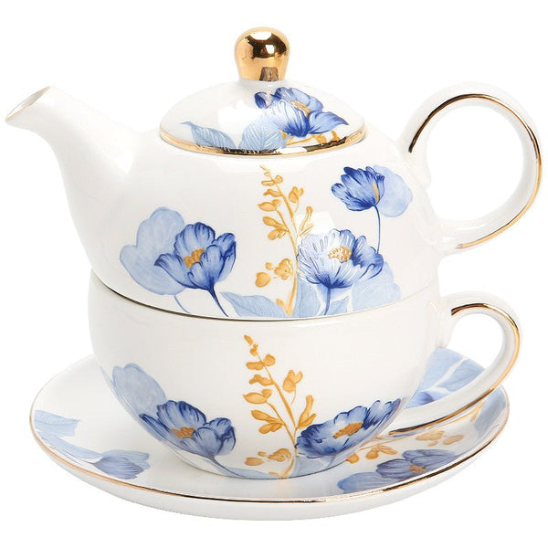 Porcelain Teapot with Matching Cup and Saucer in Gift Box, Ceramic Tea Pot with Integrated Cup, Stackable Teapot and Cup Set, Mother-and-Baby Teapot with Matching Saucer-Silvia Home Craft