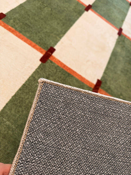 Geometric Area Rugs, Mid Century Contemporary Rugs, Green Modern Rugs for Living Room, Colorful Area Rugs for Bedroom-Silvia Home Craft
