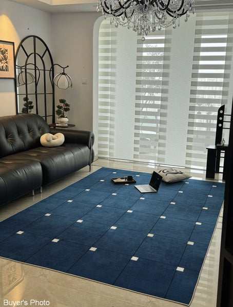 Mid Century Area Rugs, Contemporary Modern Living Room Rug Ideas, Blue Modern Rugs for Dining Room, Bedroom Modern Floor Carpet-Silvia Home Craft