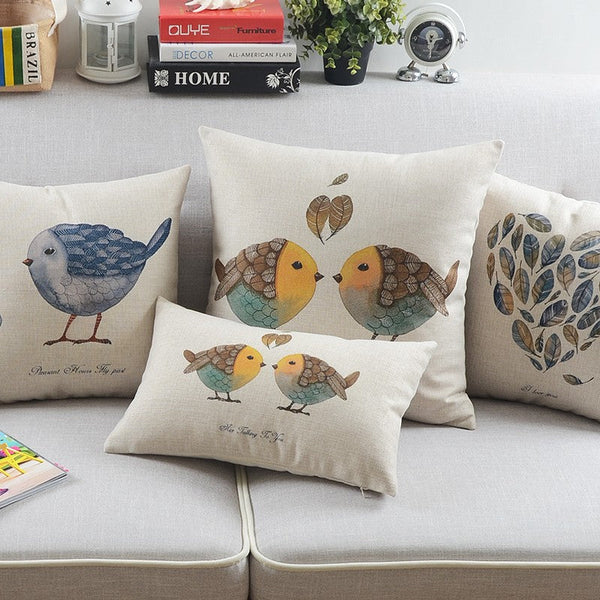 Decorative Sofa Pillows for Dining Room, Simple Decorative Pillow Covers, Love Birds Throw Pillows for Couch, Singing Birds Decorative Throw Pillows-Silvia Home Craft