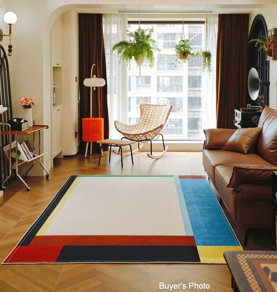 Modern Living Room Rug Ideas, Geometric Contemporary Area Rugs, Mid Century Modern Rugs, Colorful Modern Rugs for Bedroom-Silvia Home Craft