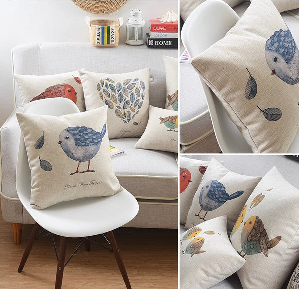 Decorative Sofa Pillows for Dining Room, Simple Decorative Pillow Covers, Love Birds Throw Pillows for Couch, Singing Birds Decorative Throw Pillows-Silvia Home Craft