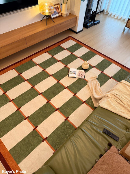 Geometric Area Rugs, Mid Century Contemporary Rugs, Green Modern Rugs for Living Room, Colorful Area Rugs for Bedroom-Silvia Home Craft