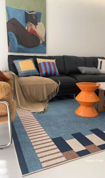 Geometric Modern Area Rugs, Modern Living Room Rug Ideas, Mid Century Contemporary Rugs, Blue Modern Rugs for Dining Room-Silvia Home Craft