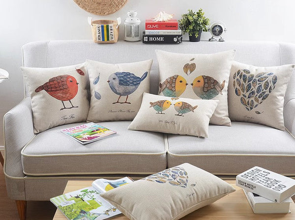 Decorative Sofa Pillows for Dining Room, Simple Decorative Pillow Covers, Love Birds Throw Pillows for Couch, Singing Birds Decorative Throw Pillows-Silvia Home Craft