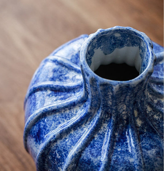 Modern Pottery Flower Vases, Handmade Water Holding Flower Vases, Centerpiece on Dining Table, Blue Ceramic Bud Vases, Tall Flower Vases on Table-Silvia Home Craft