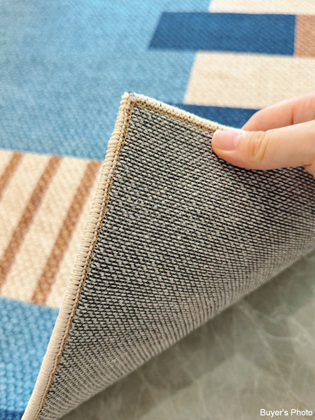 Geometric Modern Area Rugs, Modern Living Room Rug Ideas, Mid Century Contemporary Rugs, Blue Modern Rugs for Dining Room-Silvia Home Craft