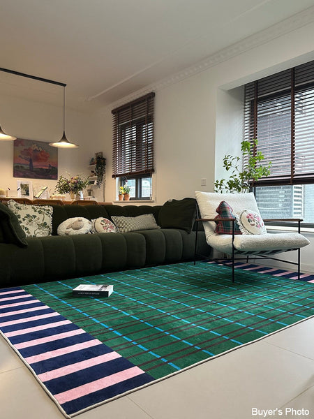 Modern Rugs for Living Room, Geometric Area Rugs, Green Mid Century Contemporary Rugs, Colorful Area Rugs for Bedroom-Silvia Home Craft