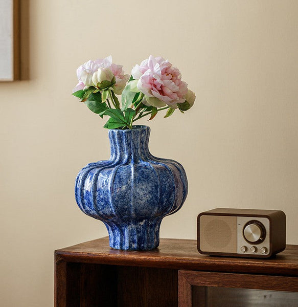 Modern Pottery Flower Vases, Handmade Water Holding Flower Vases, Centerpiece on Dining Table, Blue Ceramic Bud Vases, Tall Flower Vases on Table-Silvia Home Craft