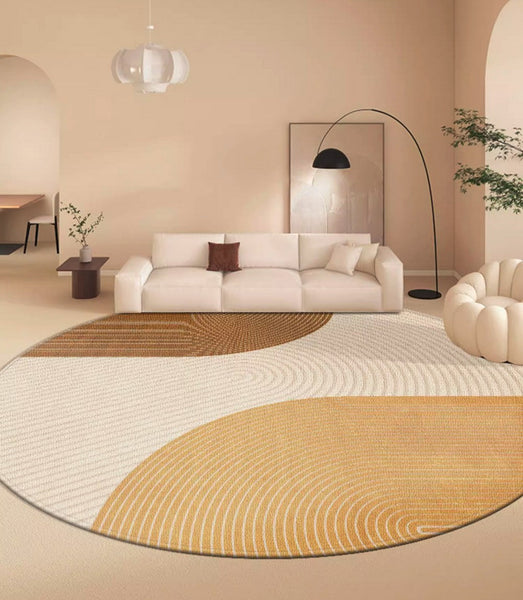 Circular Modern Rugs under Chairs, Dining Room Contemporary Round Rugs, Bedroom Modern Round Rugs, Geometric Modern Rug Ideas for Living Room-Silvia Home Craft