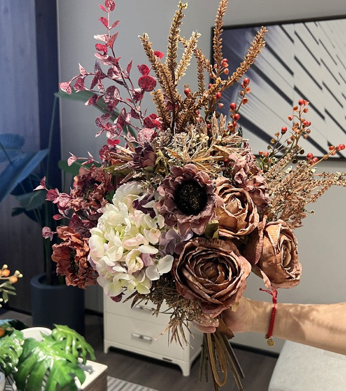 Large Bunch of Flowers Arrangement Interior Design, Creative Modern Artificial Floral Arrangement, Creative Faux Silk Floral Bouquet Table Centerpiece-Silvia Home Craft