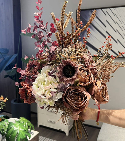 Large Bunch of Flowers Arrangement Interior Design, Creative Modern Artificial Floral Arrangement, Creative Faux Silk Floral Bouquet Table Centerpiece-Silvia Home Craft