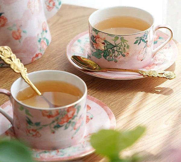 Porcelain Tea cups, British Tea Cup Set, Afternoon Tea Cup with Saucer Set, Elegant Coffee Cup, Porcelain Coffee Cups, Coffee Cup in Gift Box, Vintage Tea Cup Set-Silvia Home Craft
