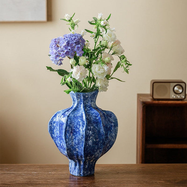 Handmade Water Holding Flower Vases, Centerpiece on Dining Table, Blue Ceramic Bud Vases, Tall Flower Vases on Table, Modern Pottery Flower Vases-Silvia Home Craft