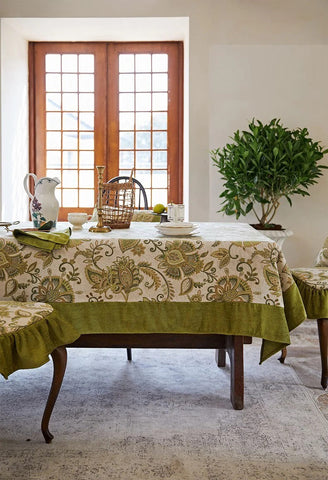 Table Cover for Dining Room Table, Flower Pattern Linen Tablecloth for Round Table, Modern Kitchen Table Cover, Simple Modern Rectangle Tablecloth Ideas for Oval Table-Silvia Home Craft