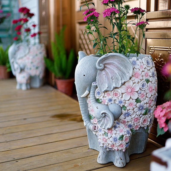 Modern Garden Flower Pot, Unique Animal Statue for Garden Ornaments, Beautiful Elephant Flowerpot, Resin Statue for Garden, Villa Outdoor Decor Gardening Ideas-Silvia Home Craft