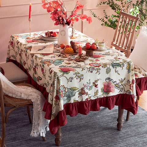 Large Modern Rectangle Tablecloth for Dining Room Table, Blue Flower Pattern Farmhouse Table Cloth, Square Tablecloth for Round Table-Silvia Home Craft