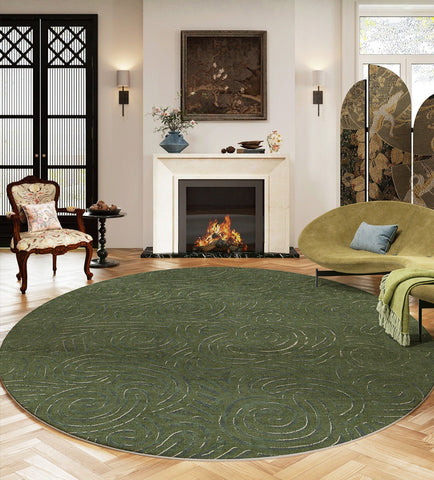 Bedroom Abstract Modern Area Rugs, Green Contemporary Modern Rugs, Geometric Round Rugs for Dining Room, Mid Century Round Modern Rugs under Chairs-Silvia Home Craft