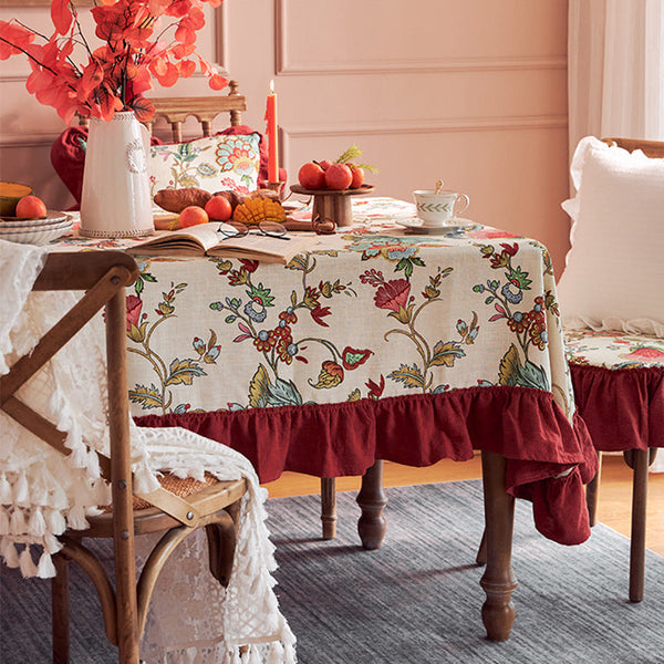 Large Modern Rectangle Tablecloth for Dining Room Table, Blue Flower Pattern Farmhouse Table Cloth, Square Tablecloth for Round Table-Silvia Home Craft