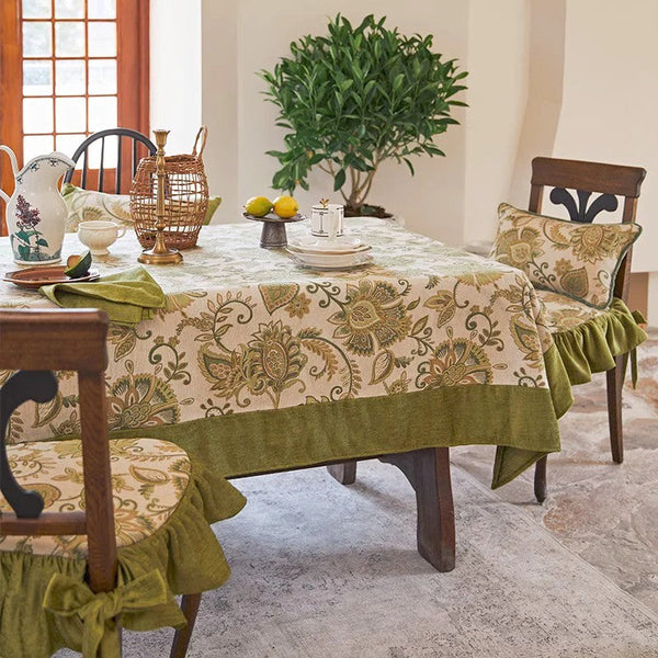 Table Cover for Dining Room Table, Flower Pattern Linen Tablecloth for Round Table, Modern Kitchen Table Cover, Simple Modern Rectangle Tablecloth Ideas for Oval Table-Silvia Home Craft