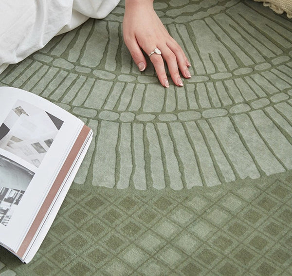 Dining Room Floor Rugs, Modern Rug Ideas for Living Room, Green Modern Rugs under Sofa, Abstract Contemporary Rugs for Bedroom-Silvia Home Craft