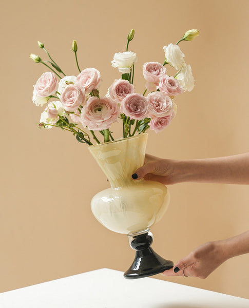 Unique Decorative Glass Vase, Centerpiece Contemporary Vases on Table, Mid Century Glass Vases, Handmade Modern Vases for Living Room, Modern Glass Vase for Flowers-Silvia Home Craft