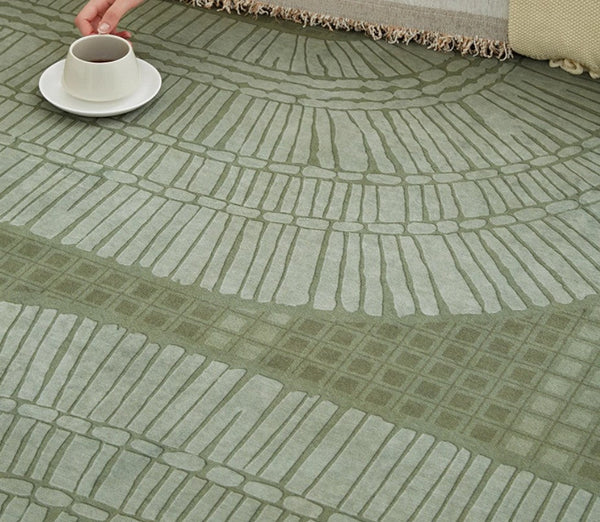 Dining Room Floor Rugs, Modern Rug Ideas for Living Room, Green Modern Rugs under Sofa, Abstract Contemporary Rugs for Bedroom-Silvia Home Craft