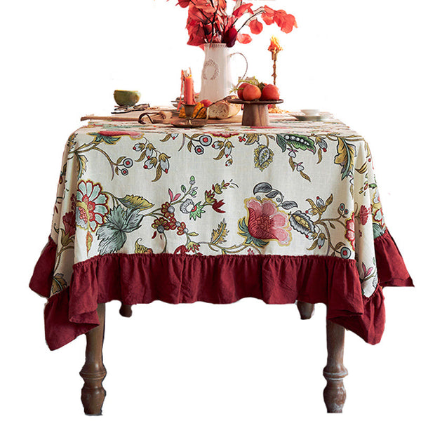 Large Modern Rectangle Tablecloth for Dining Room Table, Blue Flower Pattern Farmhouse Table Cloth, Square Tablecloth for Round Table-Silvia Home Craft