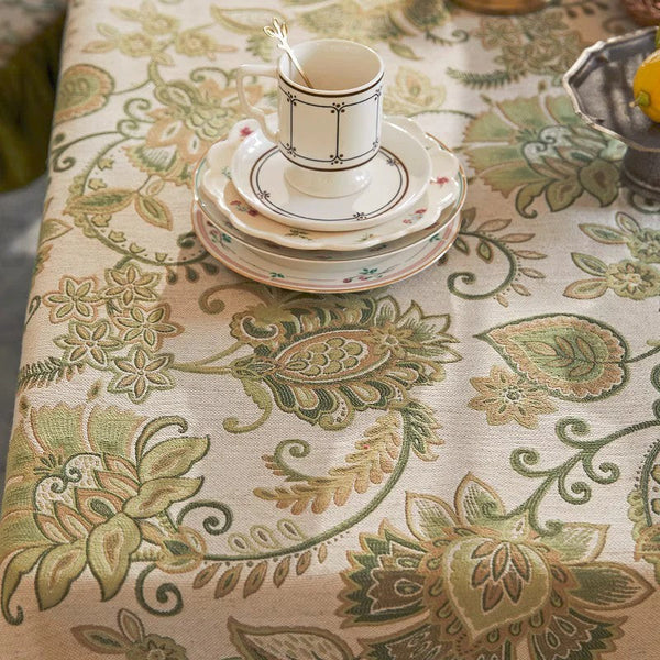 Table Cover for Dining Room Table, Flower Pattern Linen Tablecloth for Round Table, Modern Kitchen Table Cover, Simple Modern Rectangle Tablecloth Ideas for Oval Table-Silvia Home Craft