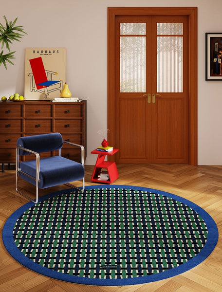 Abstract Contemporary Round Rugs under Chairs, Mid Century Circular Rugs for Bedroom, Modern Rugs for Dining Room, Geometric Modern Rugs for Living Room-Silvia Home Craft