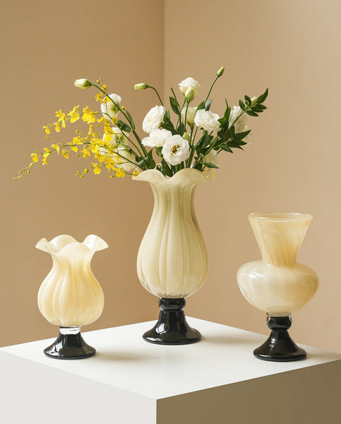 Centerpiece Contemporary Vases on Table, Mid Century Glass Vases, Unique Decorative Glass Vase, Handmade Modern Vases for Living Room, Modern Glass Vase for Flowers-Silvia Home Craft