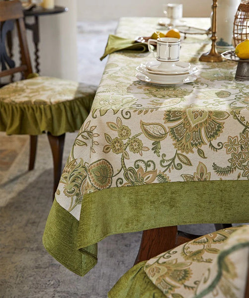 Table Cover for Dining Room Table, Flower Pattern Linen Tablecloth for Round Table, Modern Kitchen Table Cover, Simple Modern Rectangle Tablecloth Ideas for Oval Table-Silvia Home Craft