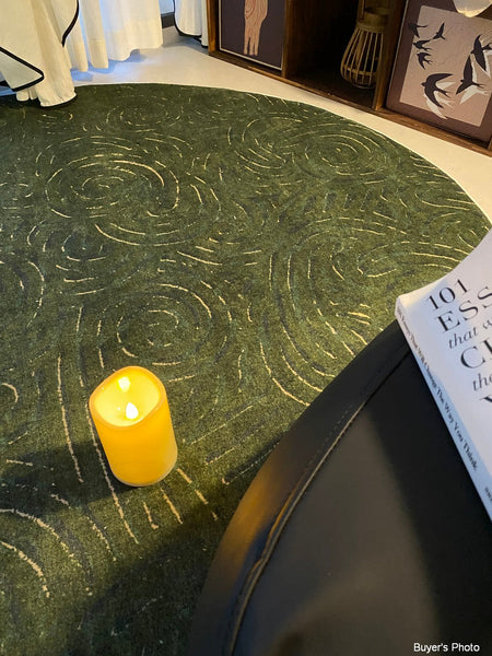 Bedroom Abstract Modern Area Rugs, Green Contemporary Modern Rugs, Geometric Round Rugs for Dining Room, Mid Century Round Modern Rugs under Chairs-Silvia Home Craft
