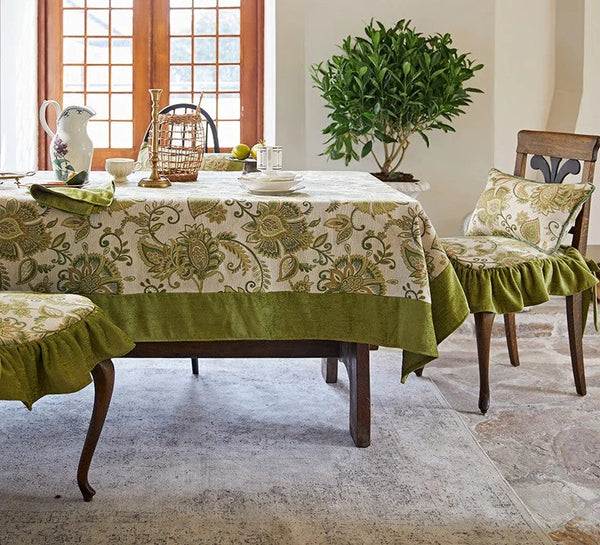 Table Cover for Dining Room Table, Flower Pattern Linen Tablecloth for Round Table, Modern Kitchen Table Cover, Simple Modern Rectangle Tablecloth Ideas for Oval Table-Silvia Home Craft