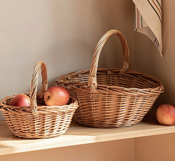 Large Picnic Food Basket with Handle, Lovely Willow Weaving Baskets for Vegetable, Natural Hand-woven Wicker Storage Basket, Natural Fruit Basket, Kitchen Storage Baskets-Silvia Home Craft