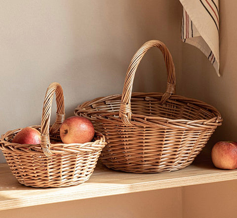 Large Picnic Food Basket with Handle, Lovely Willow Weaving Baskets for Vegetable, Natural Hand-woven Wicker Storage Basket, Natural Fruit Basket, Kitchen Storage Baskets-Silvia Home Craft