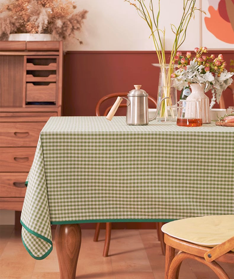 Green Rectangle Tablecloth for Dining Room Table, Cotton Chequer Rectangular Tablecloth, Square Tablecloth for Coffee Table, Farmhouse Table Cloth, Wedding Tablecloth-Silvia Home Craft