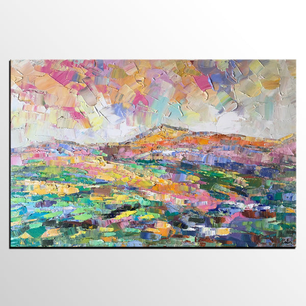Abstract Mountain Landscape Painting, Custom Landscape Painting on Canvas, Large Painting for Living Room, Heavy Texture Painting