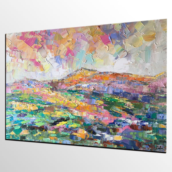 Abstract Mountain Landscape Painting, Custom Landscape Painting on Canvas, Large Painting for Living Room, Heavy Texture Painting-Silvia Home Craft
