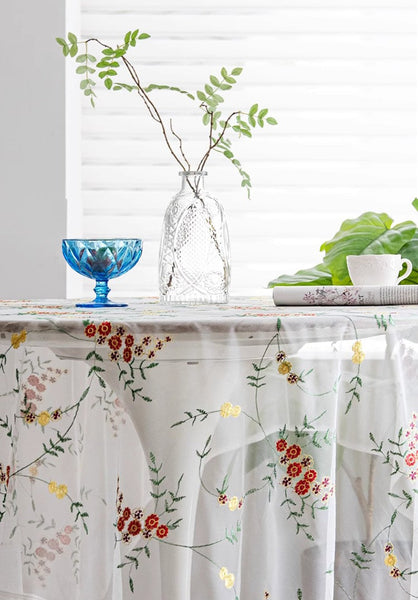 Spring Flower Rectangular Tablecloth for Oval Table, Extra Large Lace Tablecloths, Lace Embroidered Table Covers, Rectangular Table Covers for Coffee Table-Silvia Home Craft