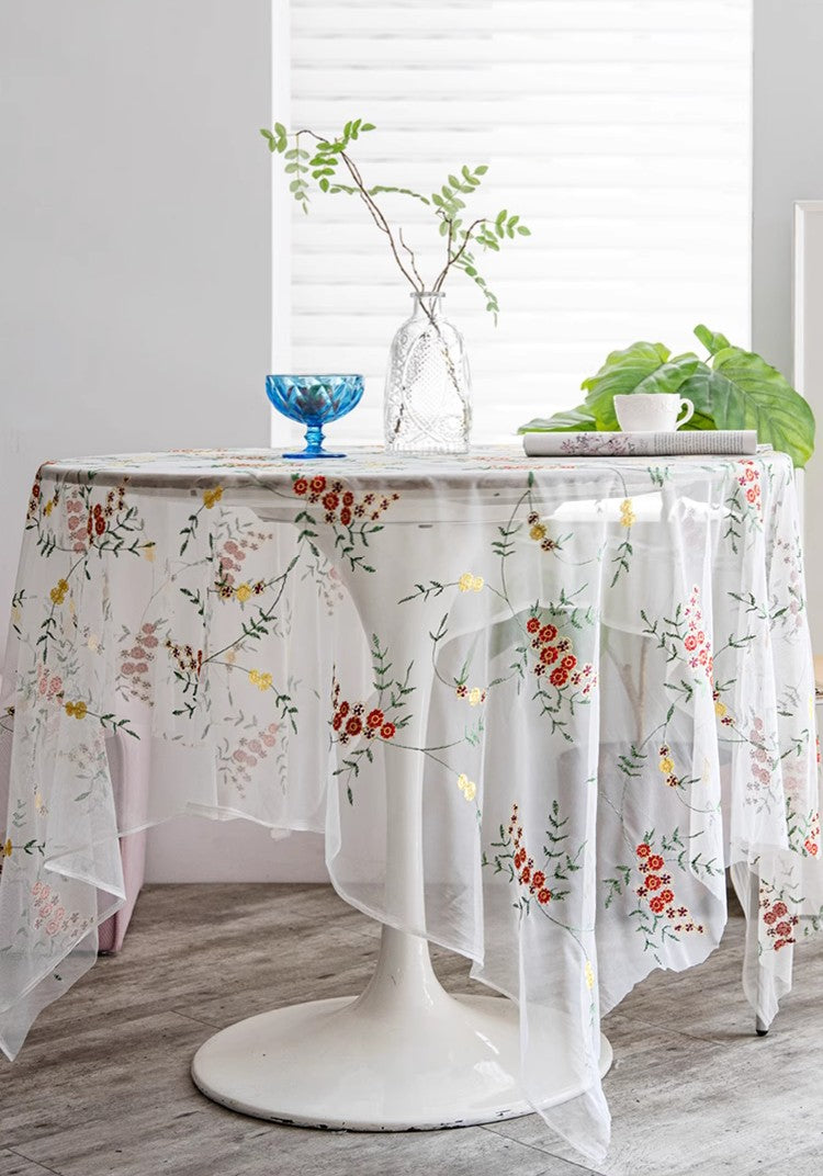 Spring Flower Rectangular Tablecloth for Oval Table, Extra Large Lace Tablecloths, Lace Embroidered Table Covers, Rectangular Table Covers for Coffee Table-Silvia Home Craft