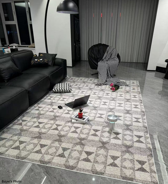 Large Gray Floor Rugs for Living Room, Dining Room Floor Rug, Modern Floor Rugs for Bedroom, Extra Large Geometric Modern Rugs for Office-Silvia Home Craft